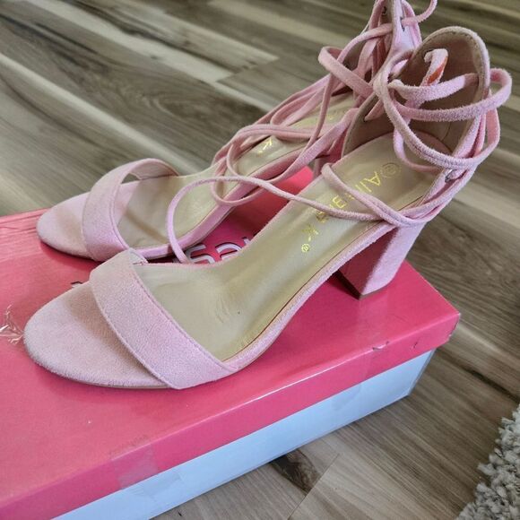 Allegra K Pink Suede Open Toe Block Style Strappy Heels Women's Size 9 - Picture 4 of 11